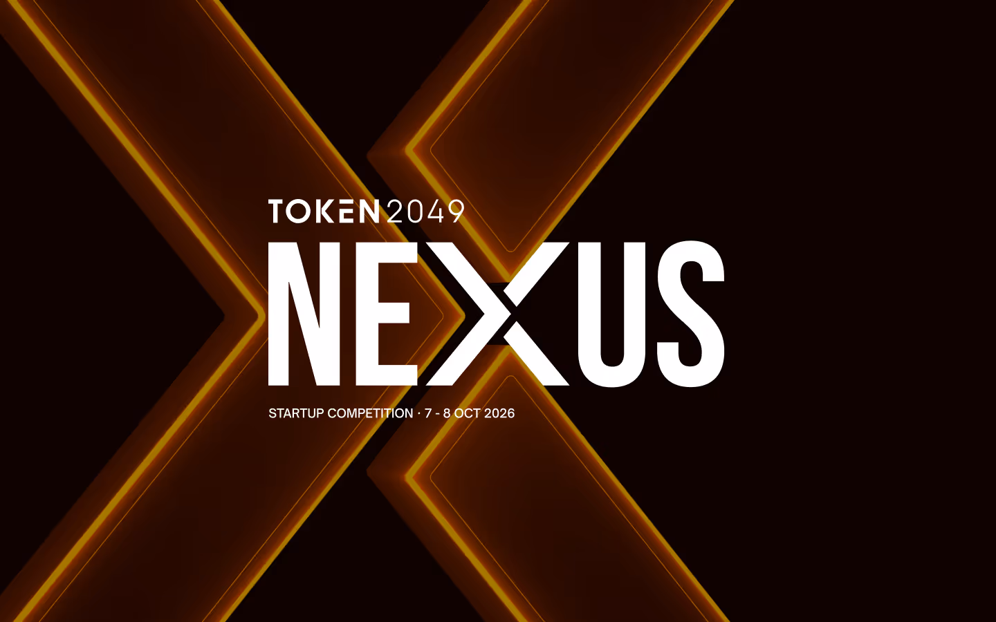 TOKEN2049 Nexus startup competition poster with bold X design in Singapore